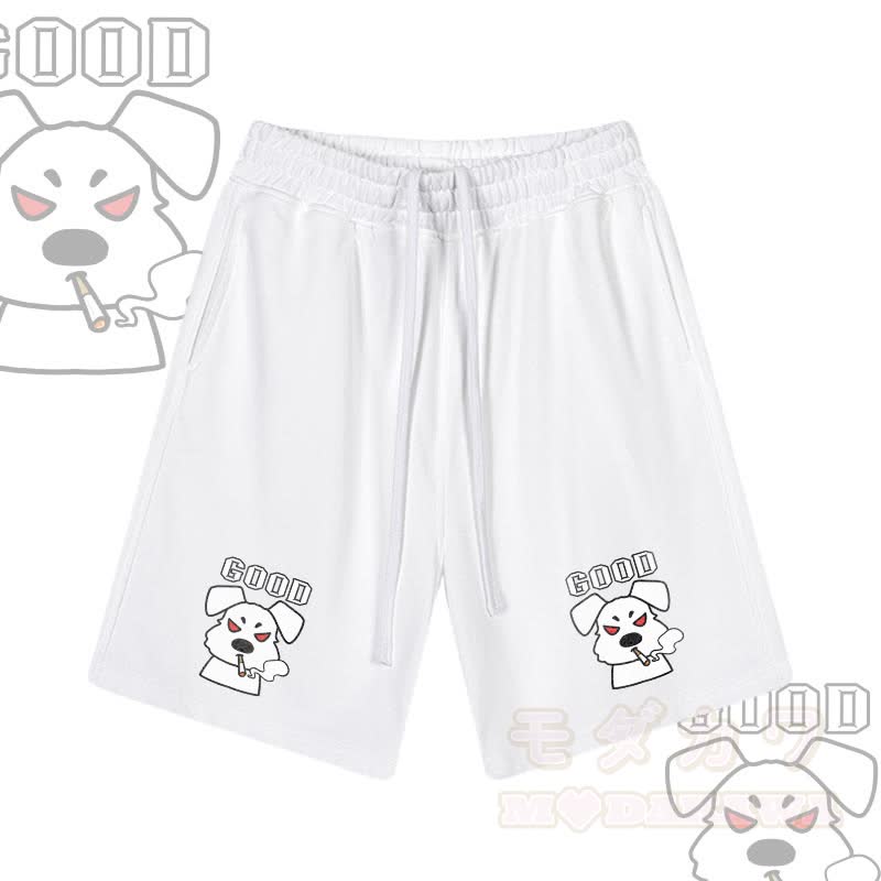 MODAKAWA GOOD Smoking Puppy Graphic Drawstring Shorts - White - 2XL - image 5
