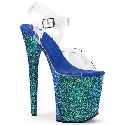 Fashion Transparent Open Toe Platform High Heel Sandals - Blue&Glitter - 44 - image 12