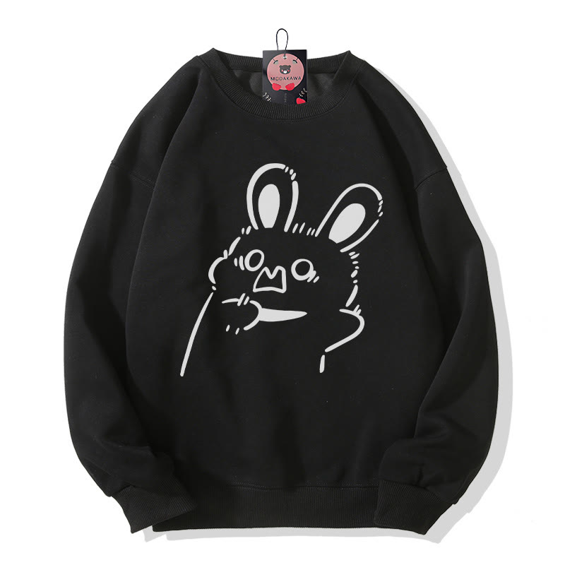 Startled Bunny Graphic Round Collar Sweatshirt - Black - 5XL - image 4