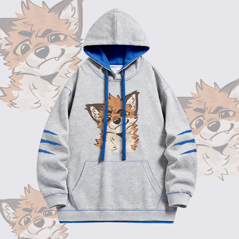 MODAKAWA X atka Funny Fox Graphic Oversized Contrast Lining Pullover Hoodie - Grey - 4XL - image 3