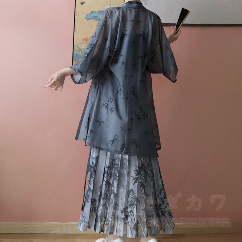 Vintage Ink Print Cami Top Sheer Robe Pleated Skirt Matching Outfit - image 8