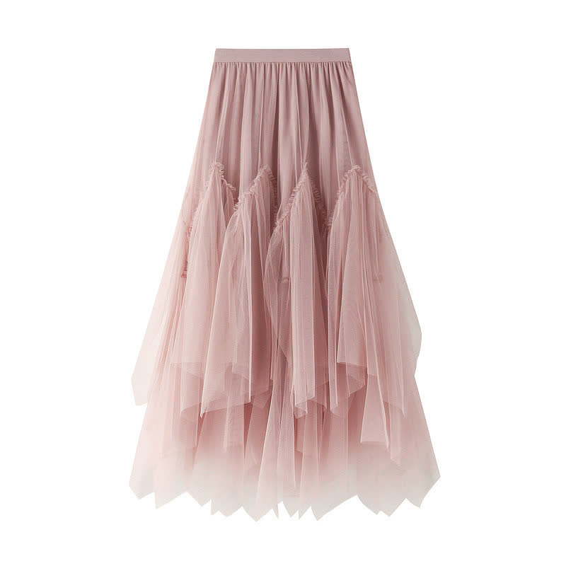  College Style Print Short Sleeve T-shirt Irregular Tulle Skirt Two Pieces Set - Pink Skirt - XL - image 20