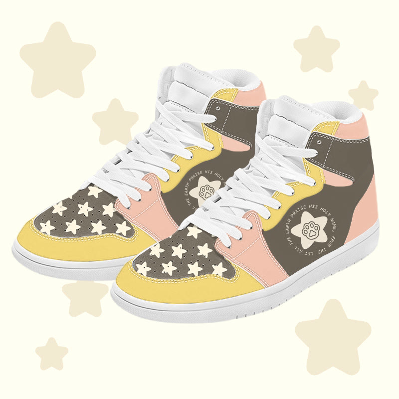 MODAKAWA Star Cat Graphic Color Block High Top Canvas Shoes - Brown B - 48 - image 2