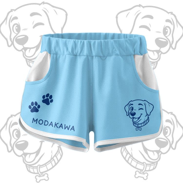 Happy Puppy Graphic Crop Tank Sport Top Shorts Bikini Modakawa Matching Outfit - Blue Shorts - 5XL - image 10