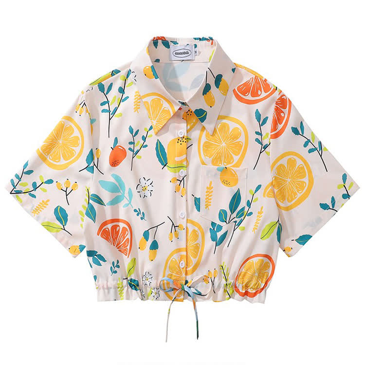 Vintage Print Short Sleeve Button-Up Shirt - Multicolor K - L - image 12
