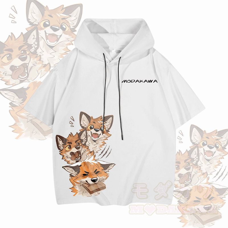 MODAKAWA X atka Funny Fox Graphic Short Sleeve Hoodie - White - 3XL - image 3