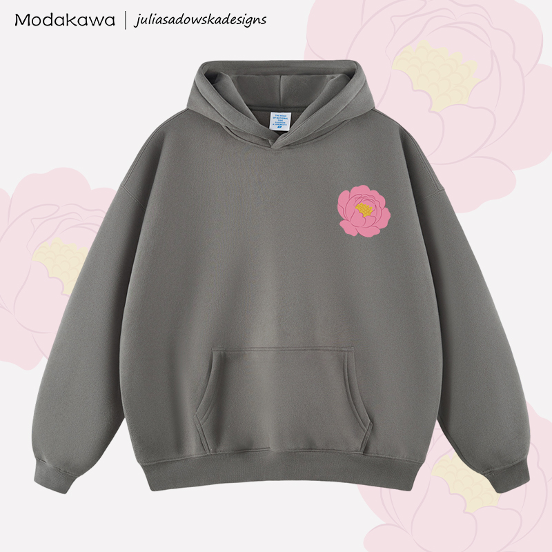 MODAKAWA X juliasadowskadesigns Peony Graphic Fleece-Lined Hoodie - Dark Grey - 2XL - image 4