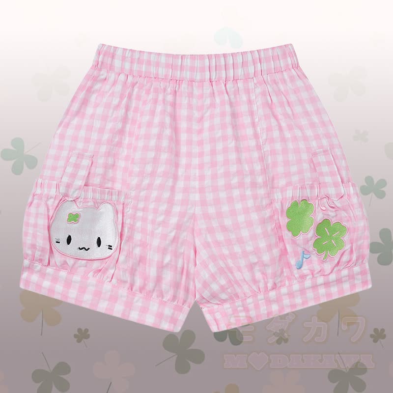 Flock Cat Graphic Raglan T-shirt Kitty Gingham Shorts Modakawa Matching Outfit - Pink Shorts - L - image 8