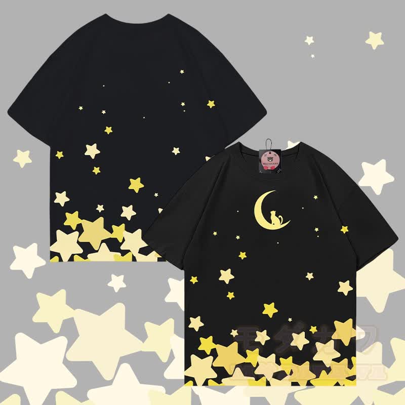 MODAKAWA Star Moon Graphic All Over Print T-shirt - Black - 5XL - image 3
