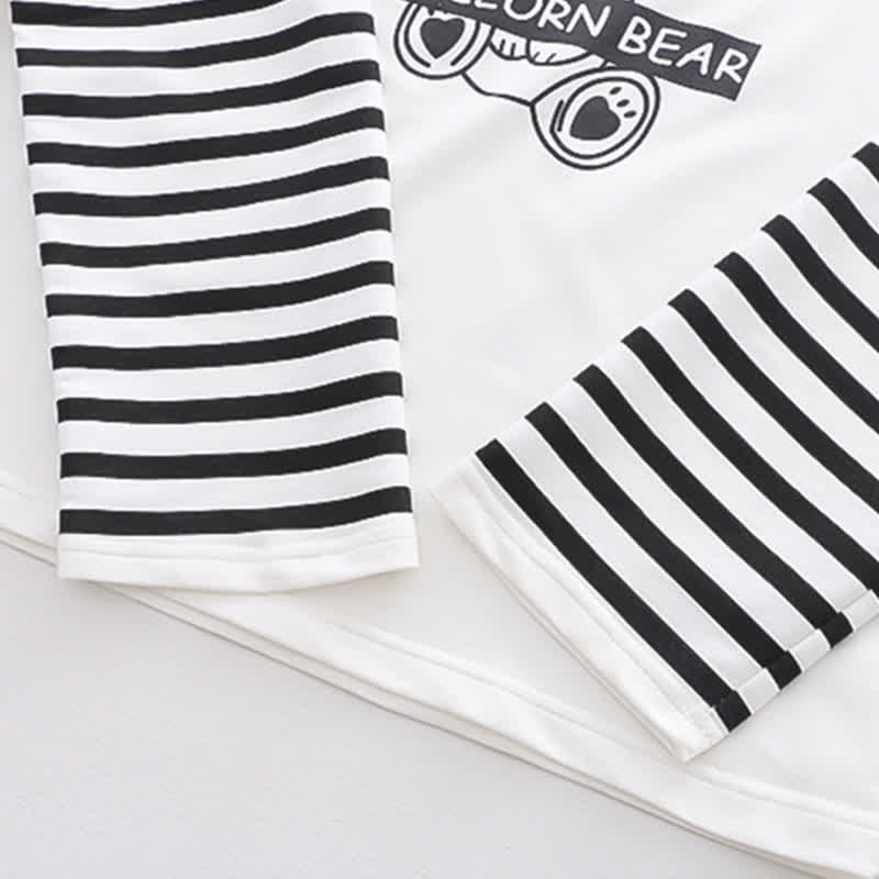 Cartoon Bear Letter Print Stripe Sleeve Sweatshirt - image 9