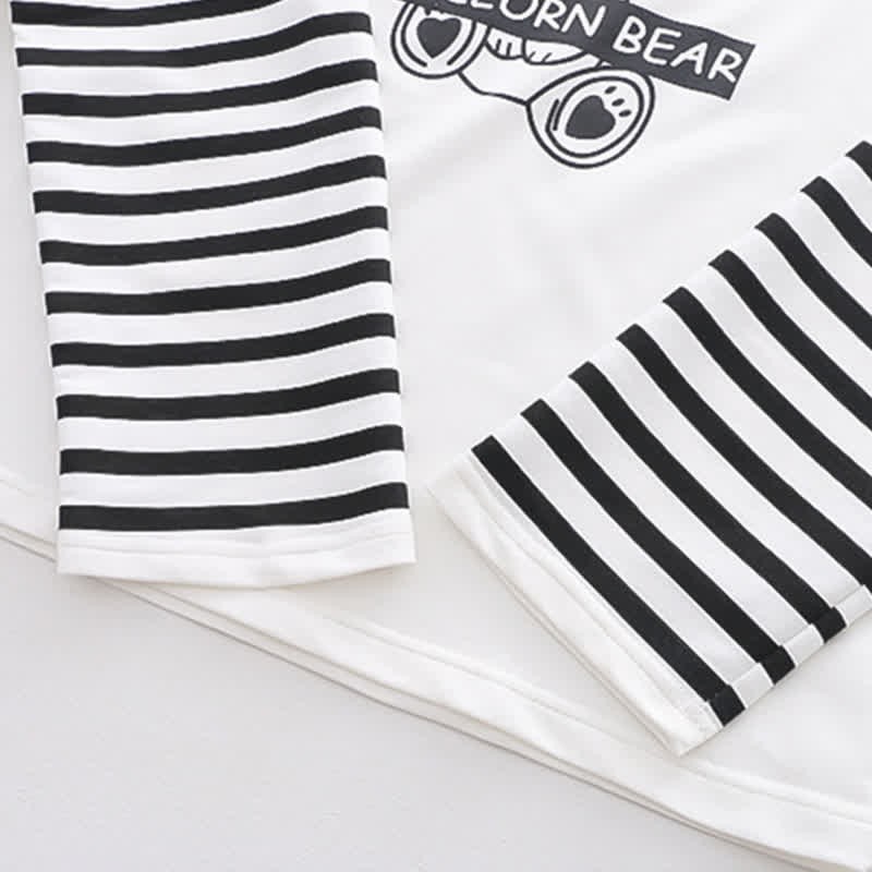 Cartoon Bear Letter Print Stripe Sleeve Sweatshirt - image 9