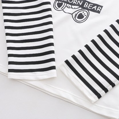 Cartoon Bear Letter Print Stripe Sleeve Sweatshirt - image 9