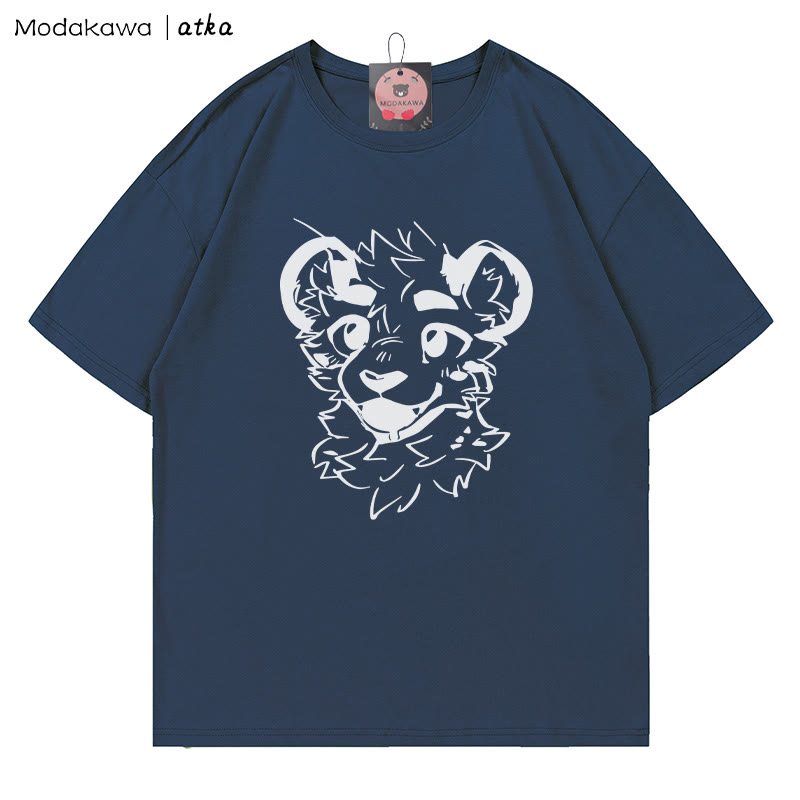 MODAKAWA X atka Cheeky Tiger Face Graphic T-shirt - Purplish Blue - 5XL - image 4