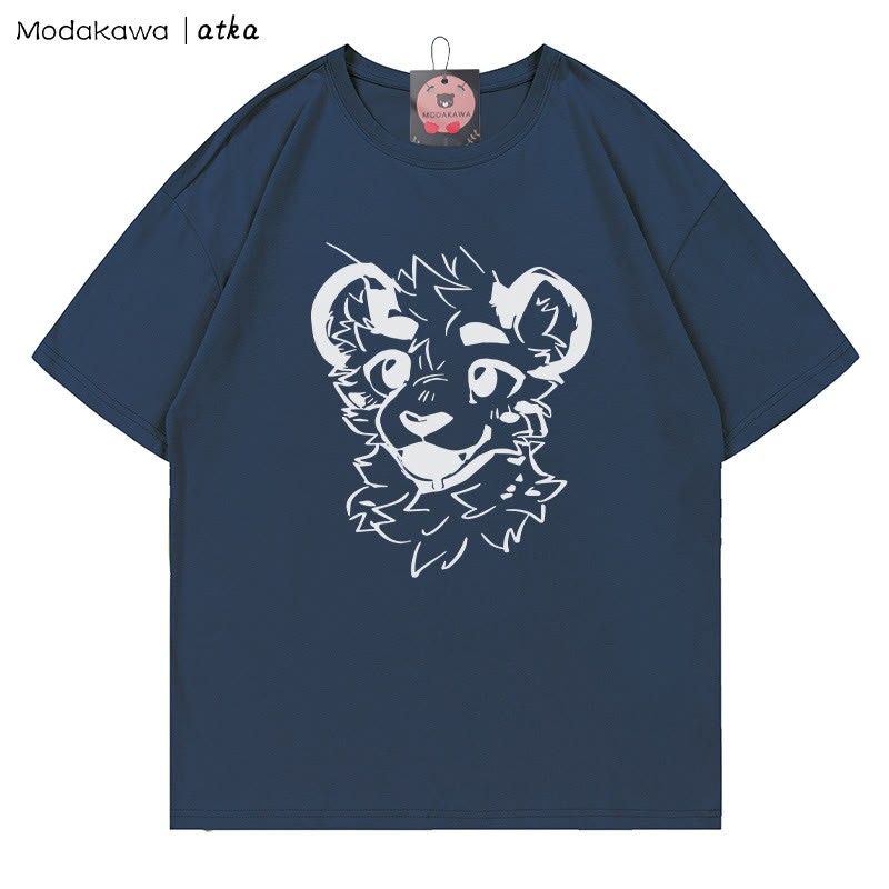 MODAKAWA X atka Cheeky Tiger Face Graphic T-shirt - Purplish Blue - 5XL - image 4