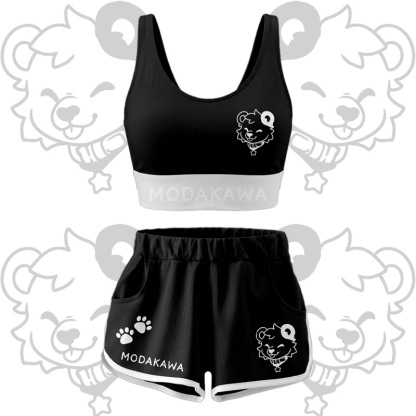 Bear Graphic Crop Tank Sport Top Shorts Bikini Modakawa Matching Outfit - Black Set - 5XL - image 14