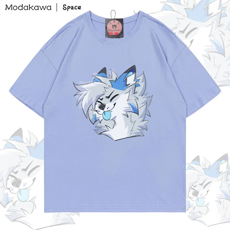 MODAKAWA X Space Barker Tongue Out Graphic 100% Cotton T-shirt - Dusty Blue - 5XL - image 4