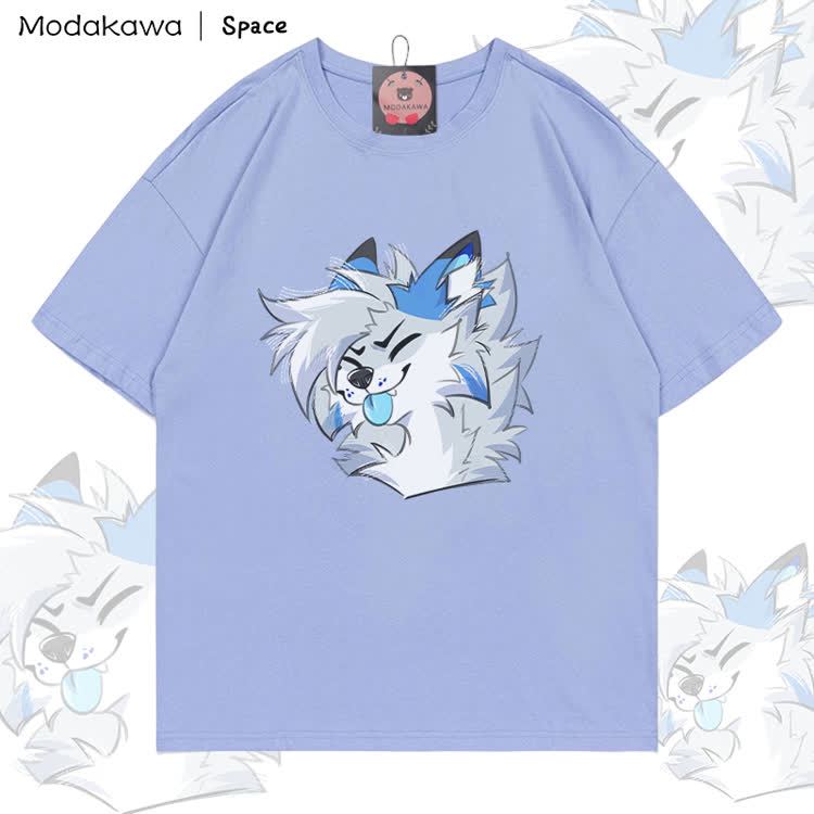 MODAKAWA X Space Barker Tongue Out Graphic 100% Cotton T-shirt - Dusty Blue - 5XL - image 4