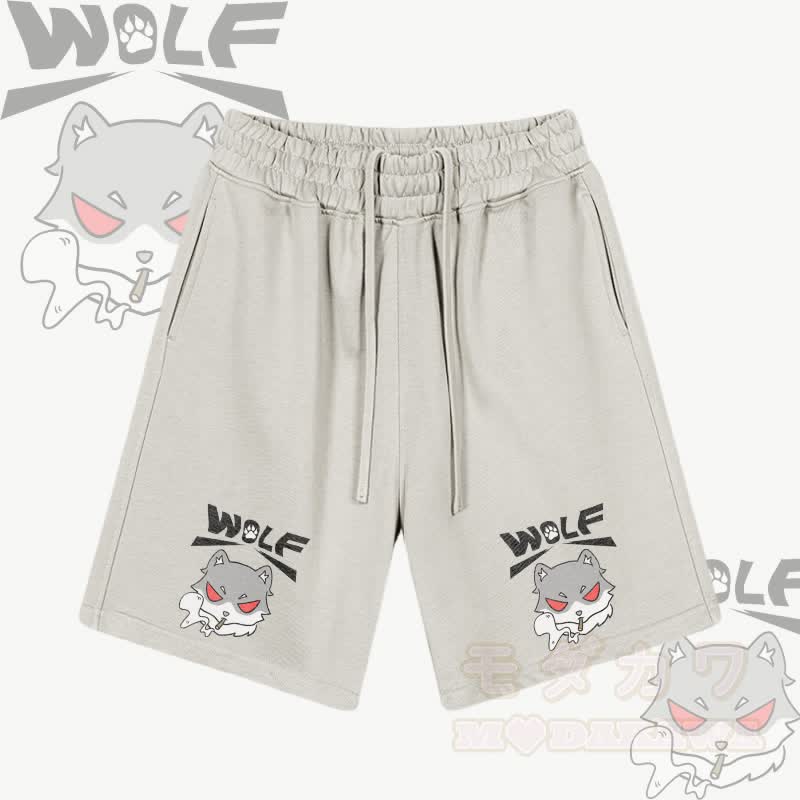 MODAKAWA Smoking Wolf Graphic Drawstring Shorts - Apricot - 2XL - image 4