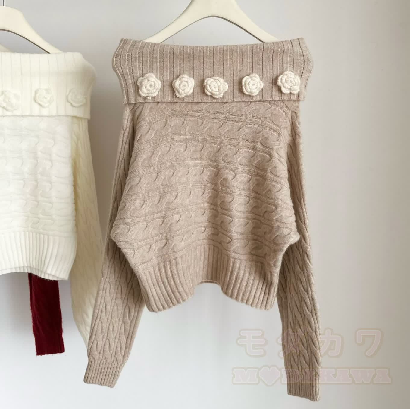 Chic Off Shoulder 3D Floral Knit Top - image 4