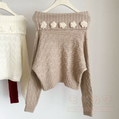 Chic Off Shoulder 3D Floral Knit Top - image 4