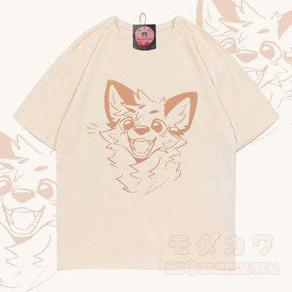 MODAKAWA X atka Fox Graphic 100% Cotton T-shirt - Apricot - 5XL - image 3