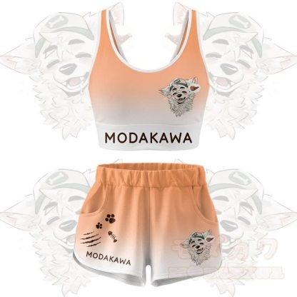 MODAKAWA X atka Fox Wants Meat Graphic Crop Tank Sport Top Shorts Bikini Matching Outfit - Orange Set - 5XL - image 10