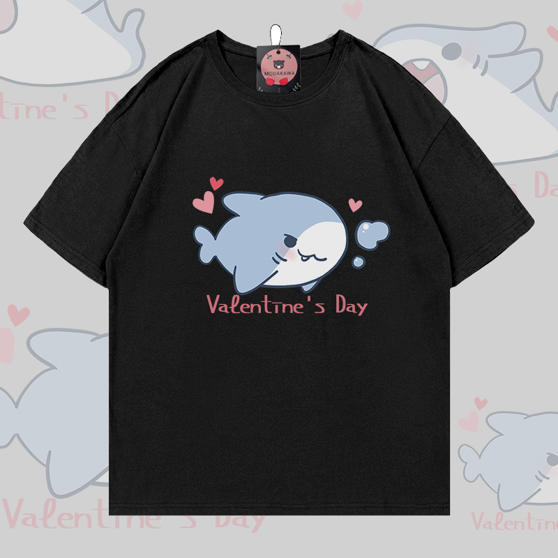 MODAKAWA Cheerful Shark Graphic Couple Top - T-shirt - Black - 5XL - image 4