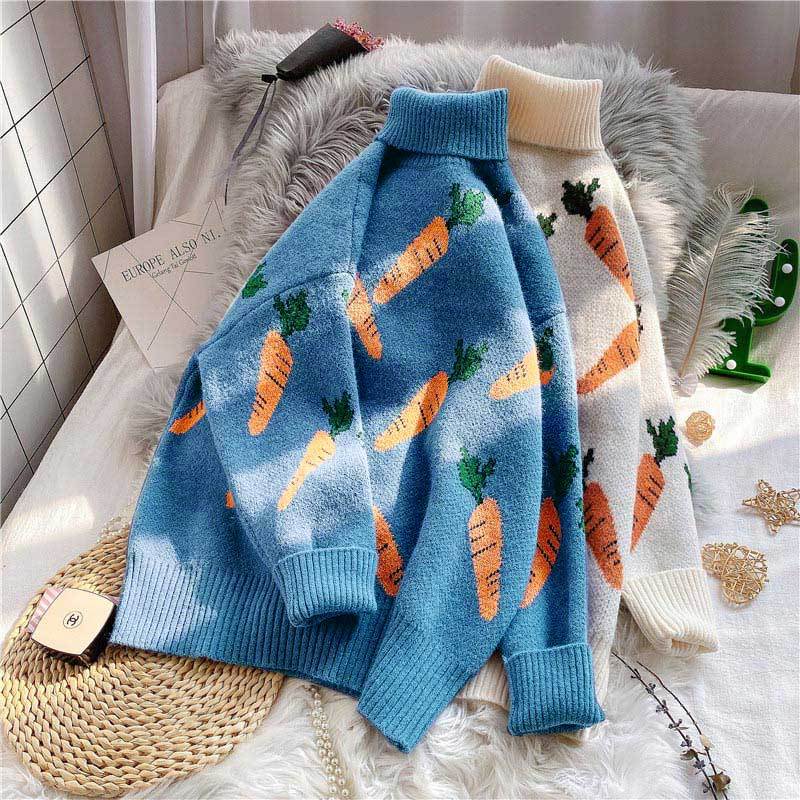 Loose Cartoon Carrot Print Long Sleeve Sweatshirt - image 4