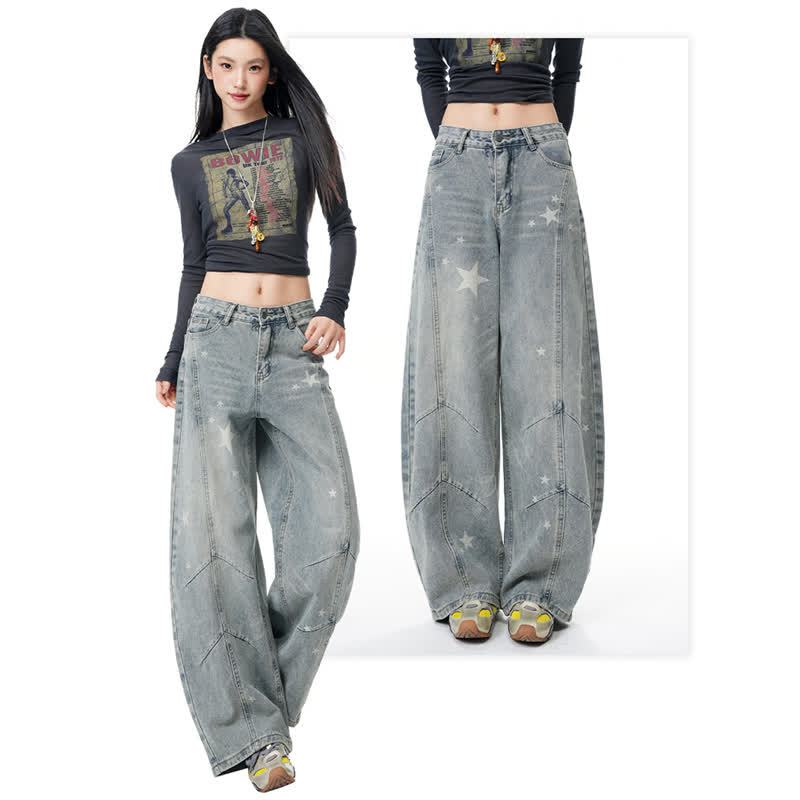 Star Print Gradient Denim Jacket Wide Leg Jeans Two Pieces Set - image 8