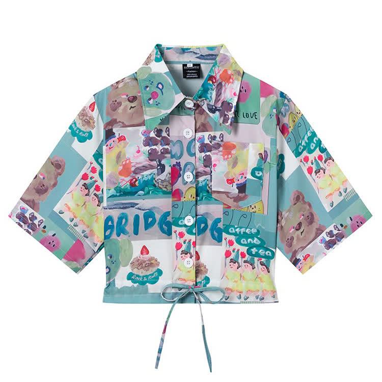 Animal Print Short Sleeve Button-Up Shirt - Multicolor H - L - image 9