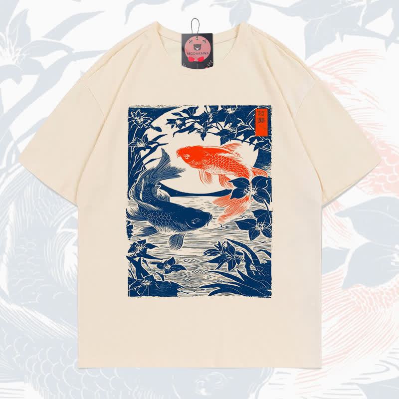 MODAKAWA Fish Print Short Sleeve T-Shirt - Beige - 5XL - image 9