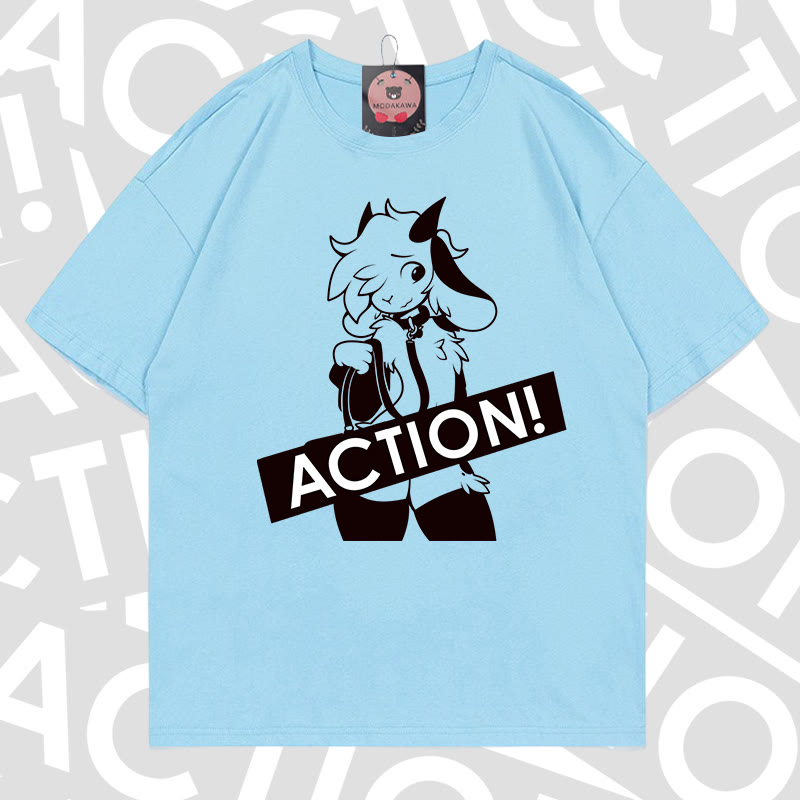 MODAKAWA X zarckets ACTION Goat Graphic 100% Cotton T-shirt - Sky blue - 5XL - image 15