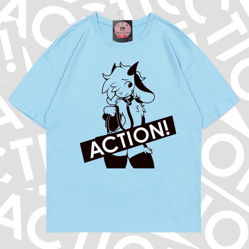 MODAKAWA X zarckets ACTION Goat Graphic 100% Cotton T-shirt - Sky blue - 5XL - image 15