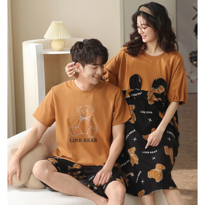 Girlfriend Boyfriend Cartoon Bear Letter Print Cotton Pajamas Set - image 7