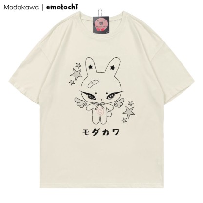 MODAKAWA X emotochi Bunny Star Print T-shirt - Beige - 5XL - image 4
