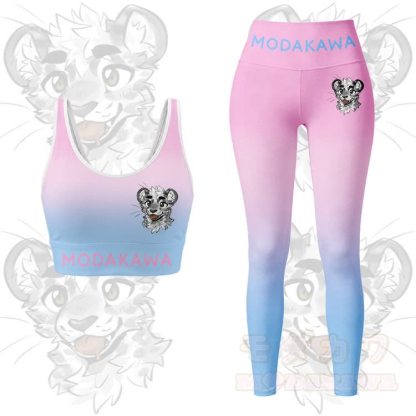 MODAKAWA X atka Tiger Graphic Gradient Sports Bra Top Leggings Matching Outfit - Pink Set - 5XL - image 10