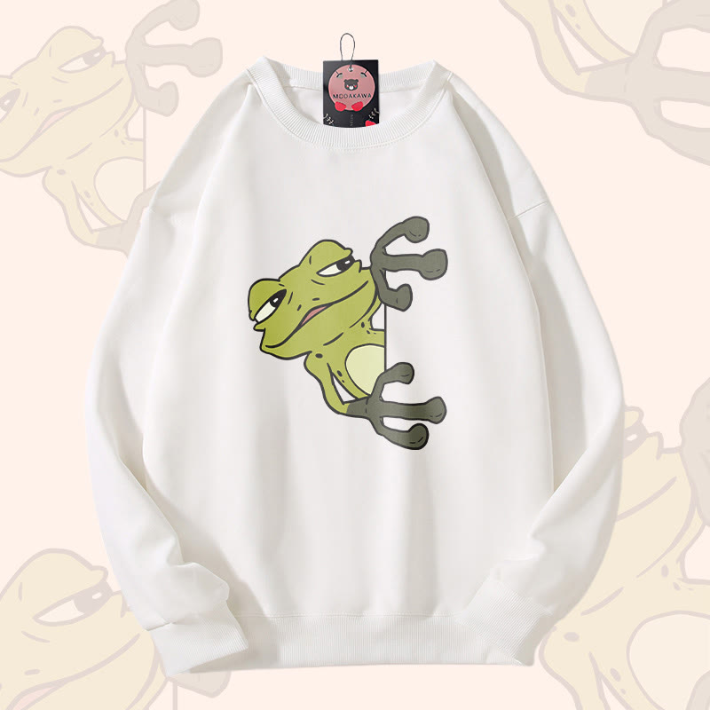 Peeking Frog Graphic Unisex Sweatshirt - White - 5XL - image 3