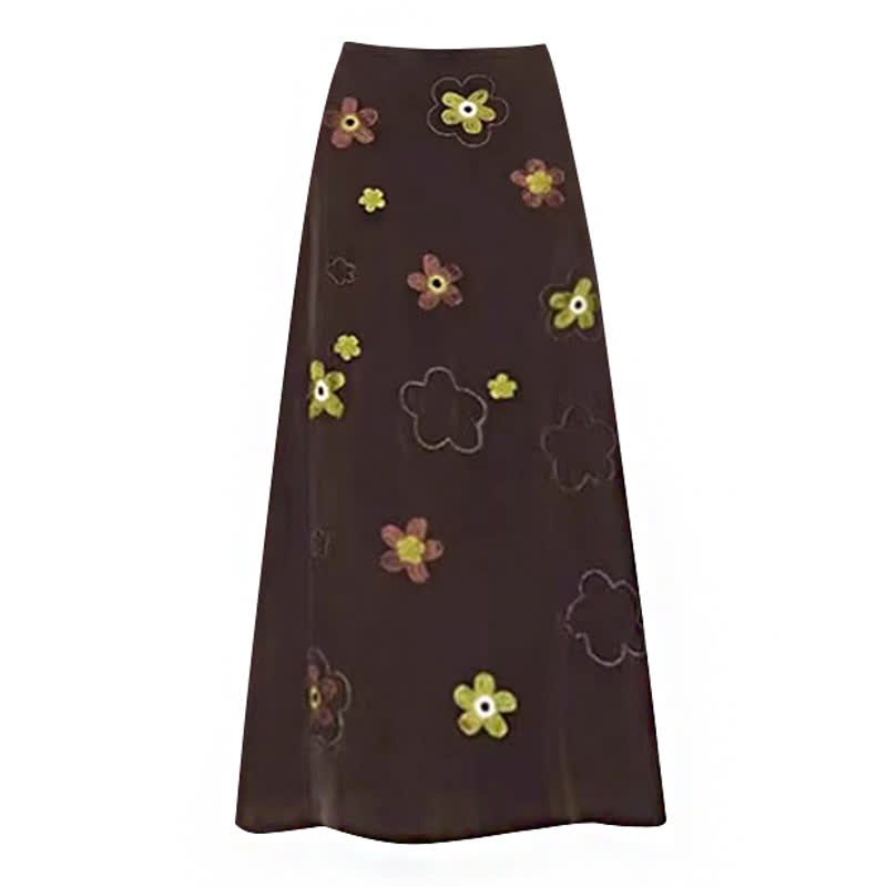  Vintage Elegant Knit Top Floral Print Skirt Two Pieces Set - Skirt - 4XL - image 6