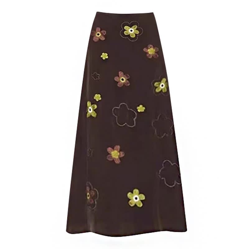  Vintage Elegant Knit Top Floral Print Skirt Two Pieces Set - Skirt - 4XL - image 6
