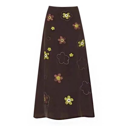  Vintage Elegant Knit Top Floral Print Skirt Two Pieces Set - Skirt - 4XL - image 6
