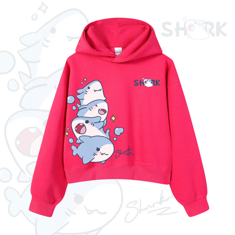 MODAKAWA Bubble Sharks Graphic Cropped Cotton Hoodie - Rose - 3XL - image 7