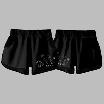 Modakawa Bunny Star Cross Letter Print Casual Shorts - image 5