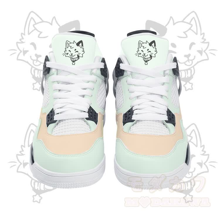 Tongue Out Kitty Graphic Modakawa Lace Up Sports Air Cushion Shoes - Green - 48 - image 6
