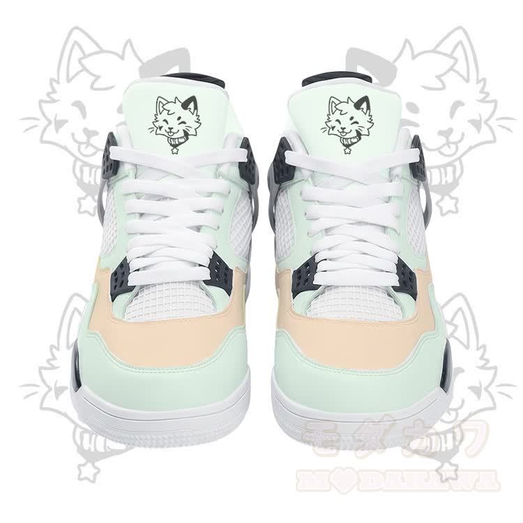 Tongue Out Kitty Graphic Modakawa Lace Up Sports Air Cushion Shoes - Green - 48 - image 6