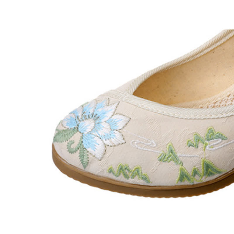 Vintage Floral Embroidery Canvas High Heel Shoes - image 14