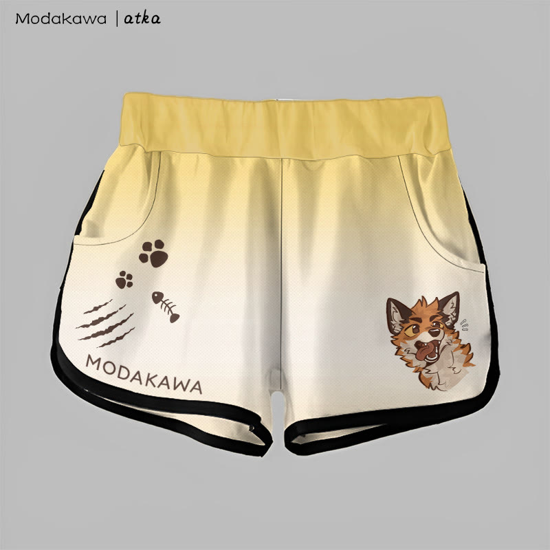 MODAKAWA X atka Gradient Playful Fox Face Graphic Shorts - Yellow&White - 5XL - image 3