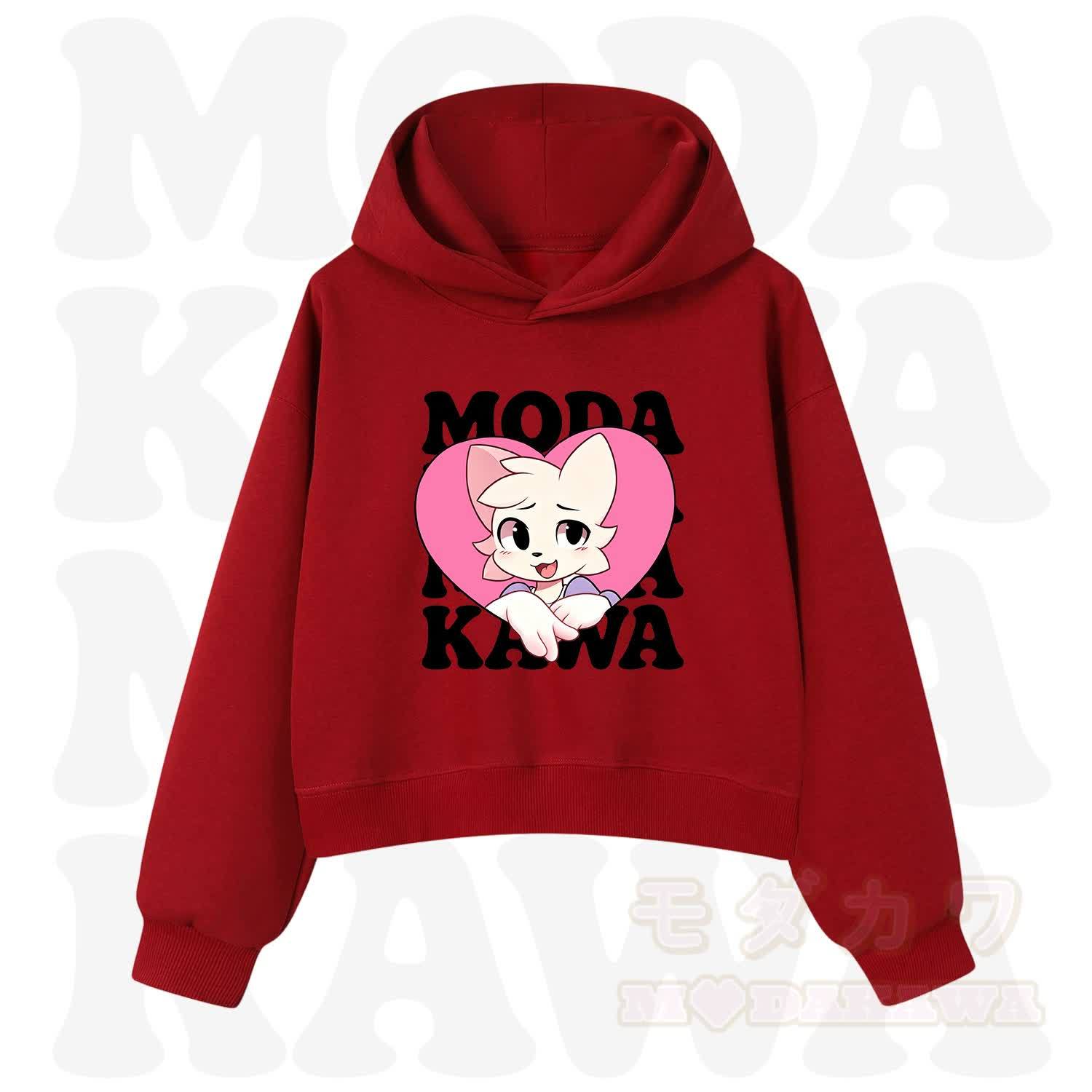  MODAKAWA X zarckets Anime Fox Heart Graphic Hoodie Sweatshirt - Red&Black - 3XL - image 9