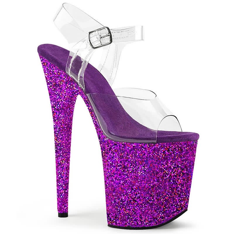 Fashion Transparent Open Toe Platform High Heel Sandals - Purple&Glitter - 44 - image 13