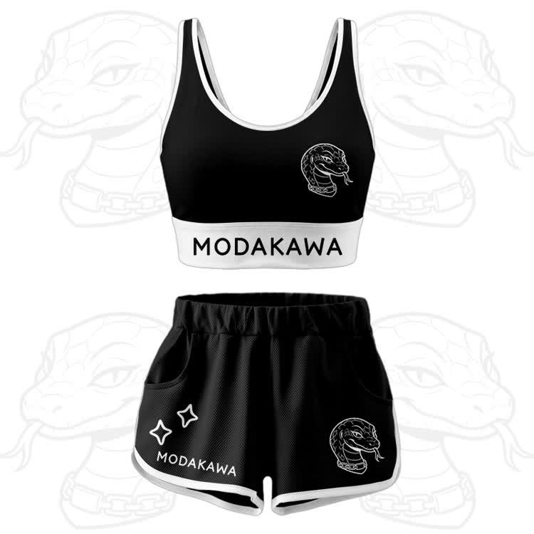 Snake Graphic Crop Tank Sport Top Shorts Modakawa Matching Outfit - Black Set - 5XL - image 15