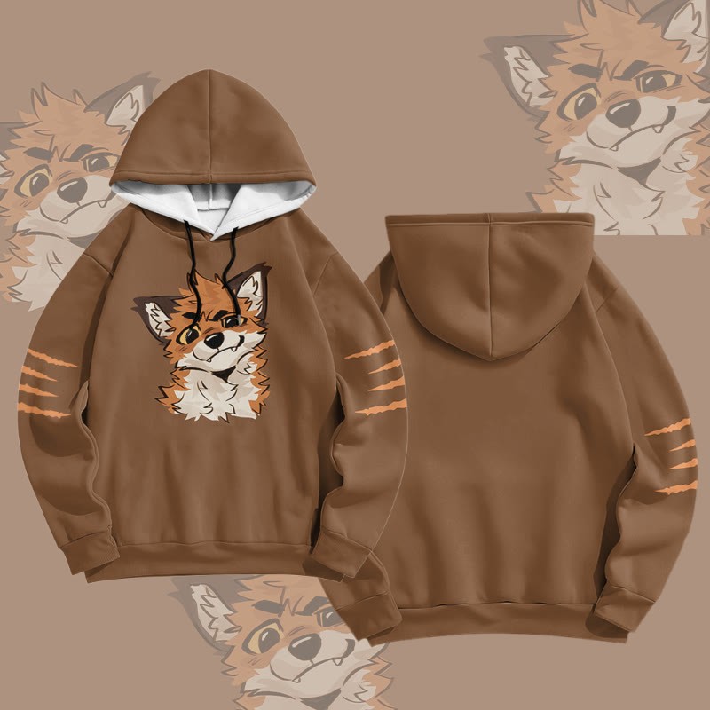 MODAKAWA X atka Funny Fox Graphic All Over Print Pullover Hoodie - Brown - 6XL - image 3